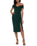 Waterfall-Ruffle Off-the-Shoulder Dress
